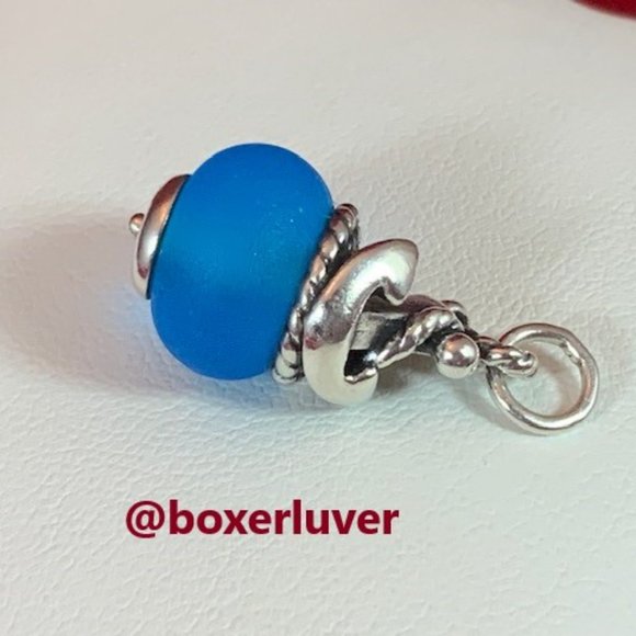 James Avery RETIRE RARE Sterling Silver Anchor Dark Blue Glass Finial Charm - Picture 1 of 5